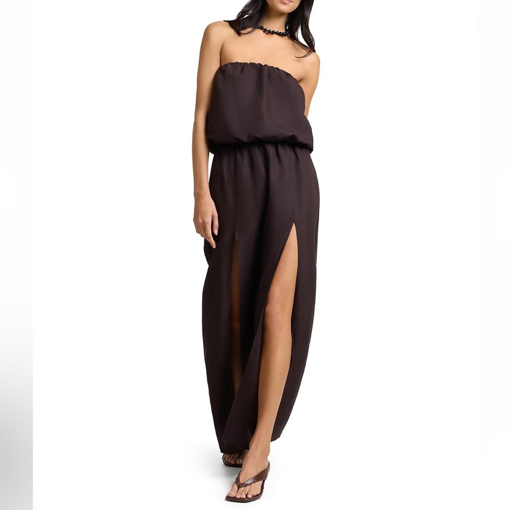 NWT Onia Air Linen High Slit Maxi Dress Espresso